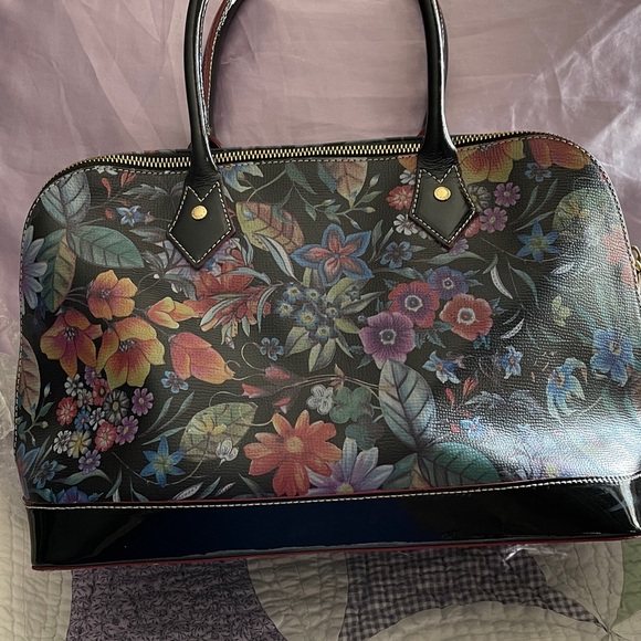 Arcadia Made in Italy Black Floral Women's Bag Beautiful - Picture 1 of 7